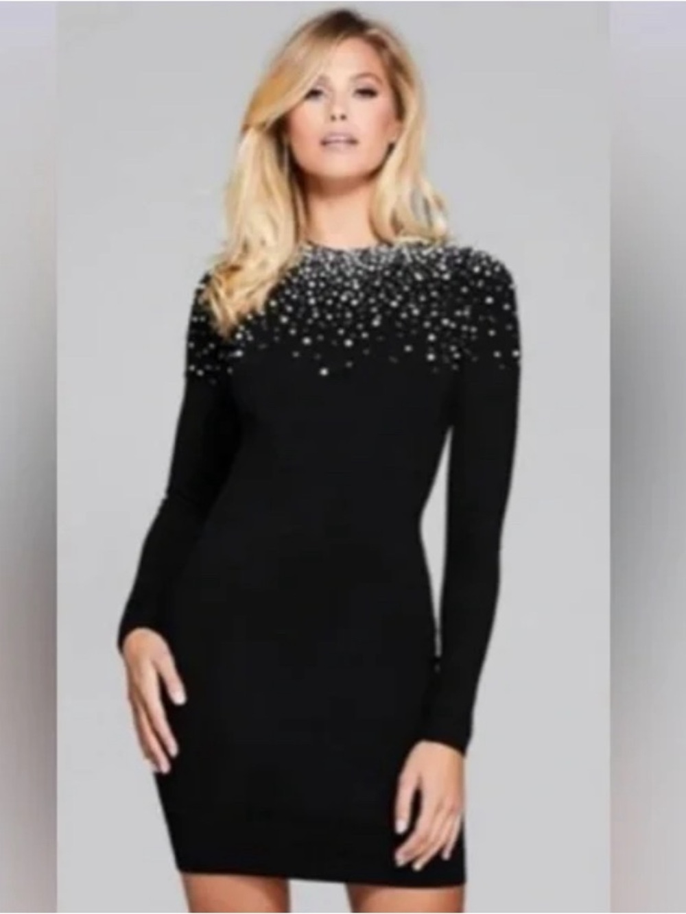 bebe Embellished Black Long-Sleeve Bodycon Sweater Dress M